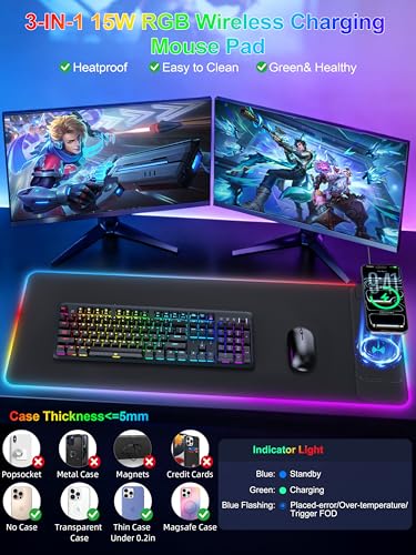 Mouse Pad with 15W Wireless Charging, RGB Gaming Mousepad, 31.5"x11.8" - color: RGB Right-Touch Control-31.5"x11.8"