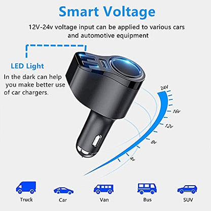 4 in 1 USB C Car Charger, 168W Multi USB Cigarette Lighter Adapter - color: PD3.0