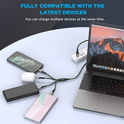Multi Charging Cable, 2Pack 4FT Nylon Braided Universal 4 in 1 Multiple USB Cable 3A Charging ，with Dual Phone/USB-C/Micro-USB Port Adapter Connectors for Cell Phones Tablets and More