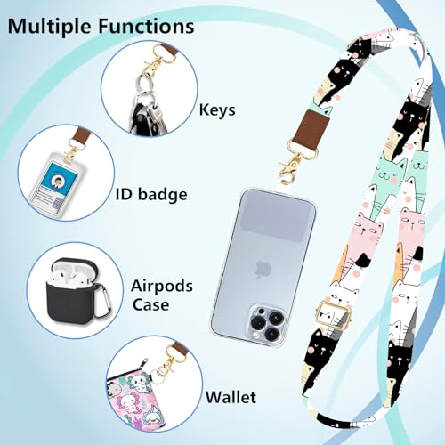 Phone Lanyard Wrist Strap Crossbody Adjustable, Cell Phone Lanyard for Around The Neck Shoulder Wristlet Strap - color: Pastel Cartoon Cats