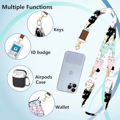Phone Lanyard Wrist Strap Crossbody Adjustable, Cell Phone Lanyard for Around The Neck Shoulder Wristlet Strap - color: Pastel Cartoon Cats