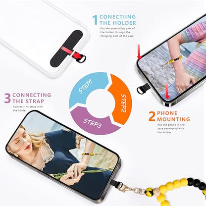 Silicone Beaded Phone Wrist Strap for Women, Elastic Wristlet - color: Sunflower