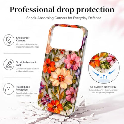 Case Compatible with iPhone 17 Pro Max, 2025 Anti-Yellow Ultra Transparent Soft TPU Phone Case, Shockproof Anti-Slip Slim Lightweight Full Coverage Protective (Glass Flowers) - color: Glass flowers
