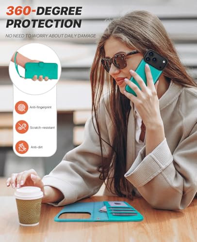 OCASE for iPhone 17 Pro Detachable Wallet Case with Card Holder, 2 in 1 PU Leather Flip Folio with RFID Blocking Stand Wrist Strap Shockproof Phone Cover 6.3 Inch 2025, Blue Green - color: Blue Green, size: iPhone 17 Pro