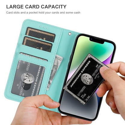 Bocasal Detachable Wallet Case Card Holder for iPhone 13, Light Blue | RFID Blocking Kickstand Card Slots Holder PU Leather Magnetic Shockproof Wrist Strap Removable Flip Protective Cover 6.1 inch - color: Light Blue