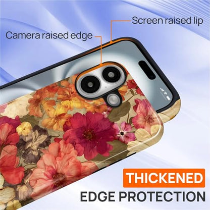 Case for iPhone 16 Plus, Shockproof Hybrid Protective Phone Case, Dual-Layer Drop Protection Anti-Scratch, Pressed Flower - color: Pressed Flower, size: iPhone 16 Plus