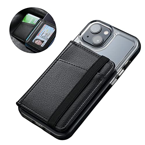 Wallet Stick on Phone Case, Credit Card Holder for Back of Phone Cases Flip Leather Wallet Sleeve Pouch Compatible with iPhone, Samsung Galaxy Android Most Smartphones Black - color: Black