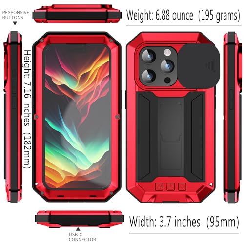 Lunivop for iPhone 15 Pro Max Case Heavy Duty Protection Rugged Screw Full Body Military Grade Metal Rubber with Stand Hard Built in Screen Protector Phone for iPhone 15 ProMax Case Red - color: Red