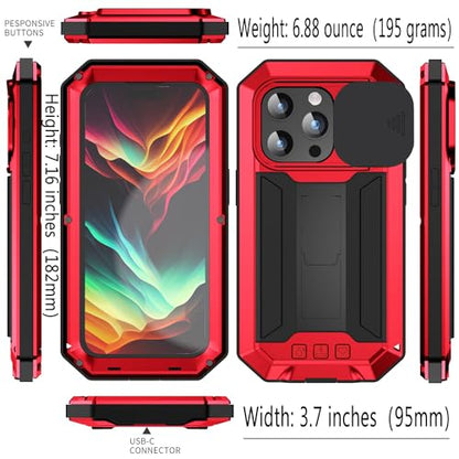 Lunivop for iPhone 15 Pro Max Case Heavy Duty Protection Rugged Screw Full Body Military Grade Metal Rubber with Stand Hard Built in Screen Protector Phone for iPhone 15 ProMax Case Red - color: Red