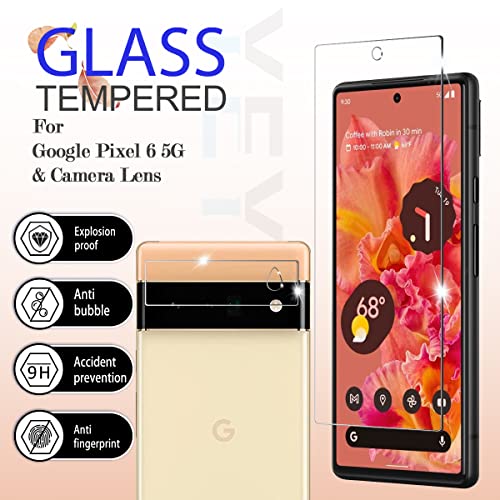 Google Pixel 6 5G Screen Protector + Camera Lens Protectors, [2+2 Pack] Full Coverage Tempered Glass Screen Protector for Pixel 6 [Case-Friendly][Anti-Shatter][3D Glass] - size: Google Pixel 6