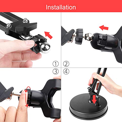 Chromlives Overhead Phone Mount - Articulating Arm Stand with Base, 360 Adjustable Phone & Tablet Holder - color: Black
