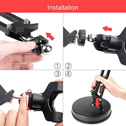Chromlives Overhead Phone Mount - Articulating Arm Stand with Base, 360 Adjustable Phone & Tablet Holder - color: Black