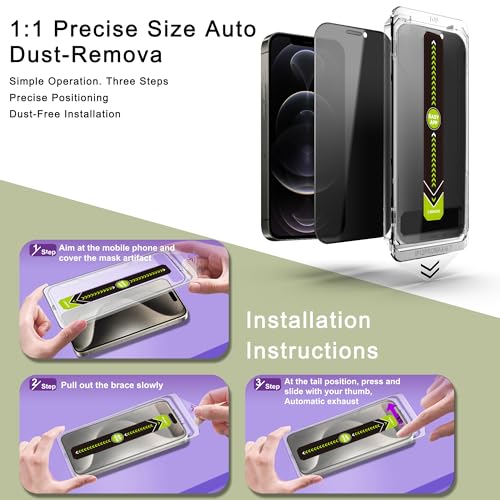2 Pack Anti-Spy Privacy Screen Protector for iPhone 12 Pro Max(6.7-Inch),9H Tempered Glass,Full Coverage,Anti-Fingerprint,Auto Dust Removal,Bubble-Free,Easy Installation