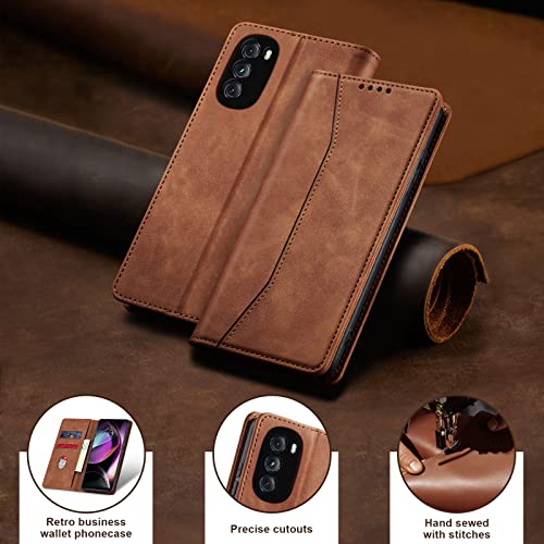 Jasonyu Flip Wallet Case for Moto G 5G (2022),Leather Magnetic Folio Cover with Card Holder,Kickstand - TPU Shockproof Durable Protective Phone Case,Brown | PU Leather Magnetic Folio Cover,with Card Holder,Kickstand,TPU Shockproof,Durable,Protective Phone