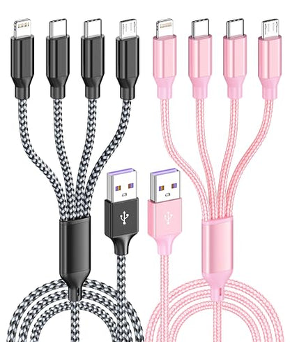 4 in 1 Multi Charging Cable 4ft 2 Pack,Braided MFi Certified Charger Cable - color: BlackGrey/Rose-4ft-2Pack