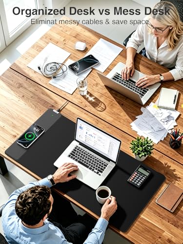 Wireless Charging Mouse Pad, 31.5"x15.8" Large Desk Mat, Smooth Glide - color: Black-31.5"x15.8"