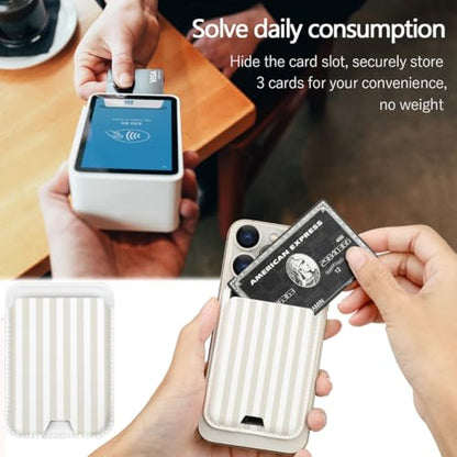 Cute Magnetic Wallet for Magsafe Card Holder,Beige Stripes Lines - color: Beige Stripes Lines