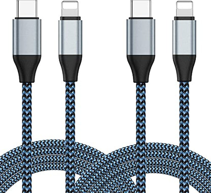 USB C to Lightning Cable, 2 Pack 10FT 20W Nylon Braided S-03BK [Apple MFi Certified] Phone Charger Compatible iPhone 14 13 12 Pro 11 Max XS XR 8 Plus, Supports Power Delivery