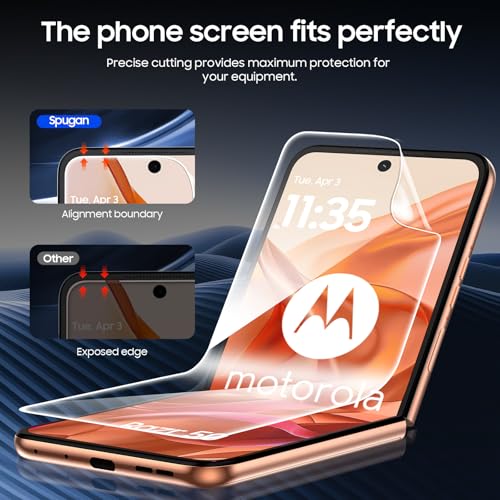 Spugan for Motorola Razr 2026/ 2025/ 2024 Screen Protectors, 2 Pcs Inner Screen TPU Protective Film [Installation Kit]+2 Pcs Outer Screen Tempered Film, Durable, Scratch Resistant, Bubble Free, Newbie Friendly, Ultra HD - size: Razr 2024/ 2025