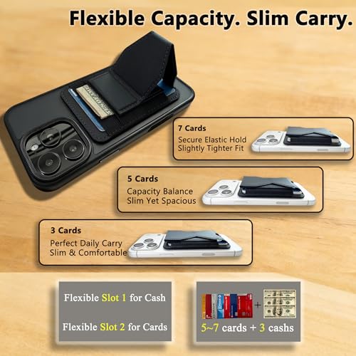 for MagSafe Wallet, Slim Magnetic Wallet Stand with Magnetic Card Holder, Mag Safe Wallets with Phone Stand fits 5 Cards MagSafe Case iPhone 17/16/15/14/13/12 Series, Minimalist RFID, Black