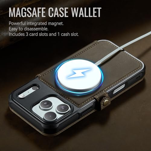 for iPhone 17 Pro Max Slim Case Wallet Wireless Charging, Brown - color: Brown, size: iPhone 17 Pro Max - 6.9"