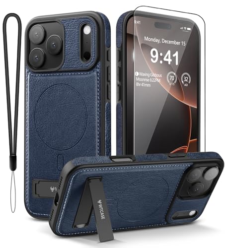 WTCASE Magnetic for iPhone 17 Pro Max Leather Case,Built-in Invisible Stand [Compatible with Magsafe] Protective Slim Kickstand Phone Cover for iPhone 17 Pro Max, Blue - color: Blue, size: iPhone 17 Pro Max