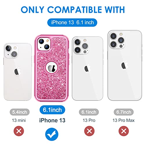 Hython Case for iPhone 13 Case Glitter, Cute Sparkly Shiny Bling Sparkle Cover, Heavy Duty 3 in 1 Hybrid Hard PC Soft TPU Bumper Full Body Shockproof Protective Phone Cases for Women Girls, Rose Red - color: Rose Red