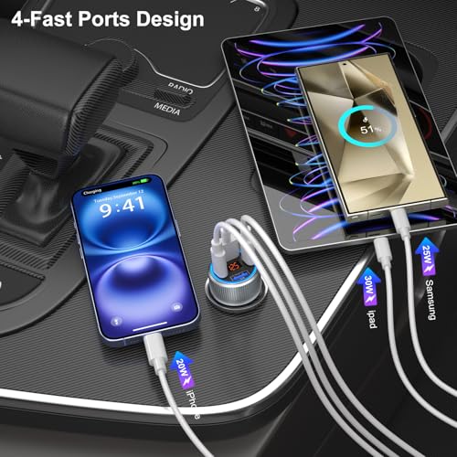 Car Charger USB C, 65W Multi Port Cigarette Lighter USB Car Charger Adapter - color: Gray, size: 1-Pack