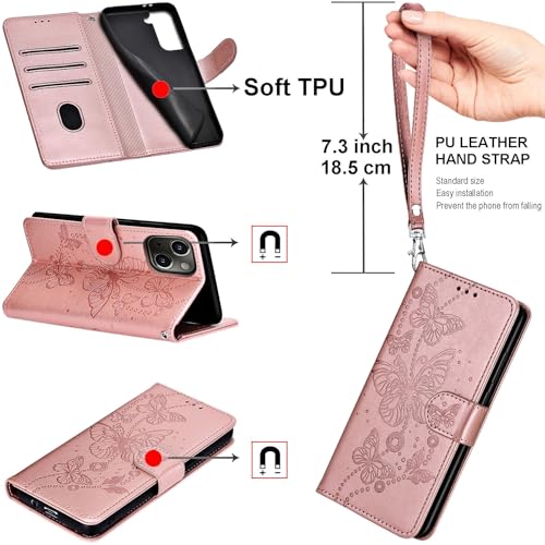 for iPhone 13/14 Wallet case, Rose Gold-Butterfly | 3 Card Holders, Kickstand, Shockproof TPU Shell, PU Leather, Magnetic Closure, Protective Flip Folio Cover, Women - color: 6
