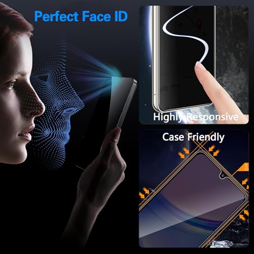 [2+2 Pack] for Samsung Galaxy S25 FE 5G Privacy Screen Protector Tempered Glass with Camera Lens Protector, Case Friendly, Anti Spy, 9H Hardness, Anti Scratch, Bubble Free - color: S25 FE