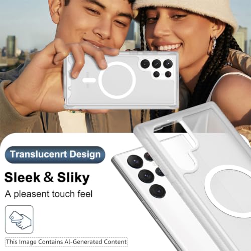 for Samsung Galaxy S22 Ultra Case Magnetic, Compatible with Magsafe 6.8-Inch Slim Fit 360 Heavy Duty Protector Wireless Charging Shockproof Anti-Slip TPU and PC Protective Phone Cover, White - color: White