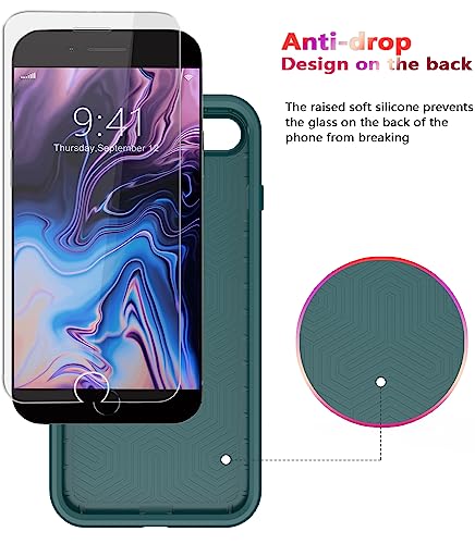 Diverbox for iPhone 8 Plus Case iPhone 7 Plus Case [Tempered Glass Screen Protector] [Shockproof] [Dropproof] Heavy Duty Protection Phone Case Cover for Apple iPhone 8 Plus & 7 Plus (Midnight Green) - color: DarkGreen-2in1