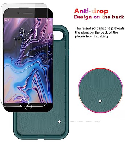 Diverbox for iPhone 8 Plus Case iPhone 7 Plus Case [Tempered Glass Screen Protector] [Shockproof] [Dropproof] Heavy Duty Protection Phone Case Cover for Apple iPhone 8 Plus & 7 Plus (Midnight Green) - color: DarkGreen-2in1