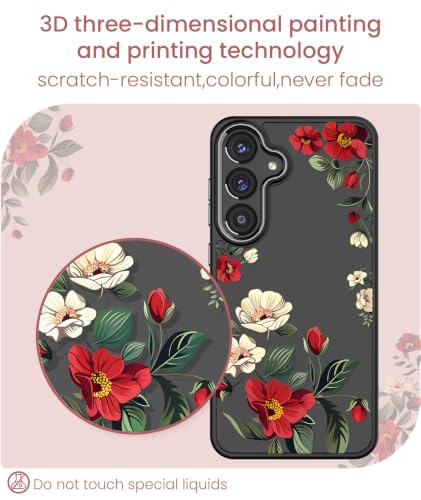 Crystal Clear Flower Pattern Case for Samsung Galaxy S26 FE-Black | Girl Women Slim Soft TPU + Hard PC Military Grade Protective Phone Cover WithTempered Glass Screen Protector for S26 FE - color: S26 FE-Black
