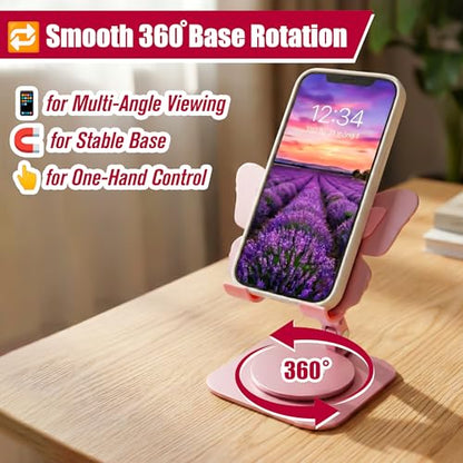 Butterfly Holder Fit for iPhone 17 16 15 14 13 12 11 Tablet iPad – Aluminum Alloy Folding Phone Kickstand with 360 Rotation, Desktop Home Stand Pink Stable Grip for All Smartphones Mobile Cell Phone