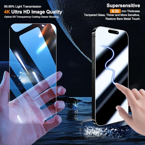 QHOHQ 3 Pack Screen Protector for iPhone 15 [6.1 Inch] with 3 Pack Camera Lens Protector, Tempered Glass Film, HD Clear, 9H Hardness, No Bubbles, Case Friendly - size: iPhone 15 6,1 Inch