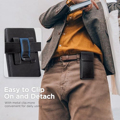 Holster for iPhone 17, 17 Pro, 16, 16 Pro, 15, 15 Pro, 14, 14 Pro, 13, 13 Pro, 12, Galaxy S26, S25, S24, Premium Leather Pouch with Belt Clip Phone Holster Belt Case, Black -M - color: Black, size: Medium