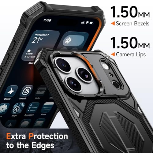 for iPhone 17 Pro Max Case with Kickstand, [15FT Military-Grade Drop Protection] [Compatible with MagSafe] Rugged Shockproof Heavy Duty Magnetic iPhone 17 Pro Max Phone Case Cover (Black) - color: Black
