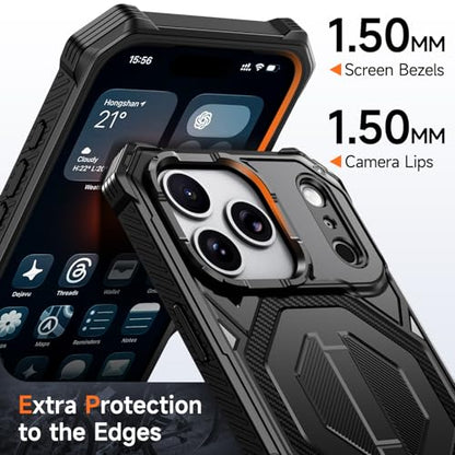for iPhone 17 Pro Max Case with Kickstand, [15FT Military-Grade Drop Protection] [Compatible with MagSafe] Rugged Shockproof Heavy Duty Magnetic iPhone 17 Pro Max Phone Case Cover (Black) - color: Black