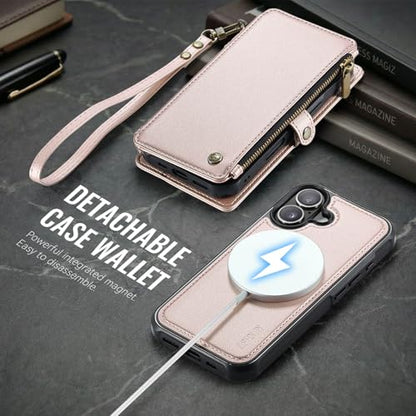 for iPhone 16 - Phone Case Wallet Magnetic Detach, Champagne Gold - color: Champagne Gold, size: iPhone 16