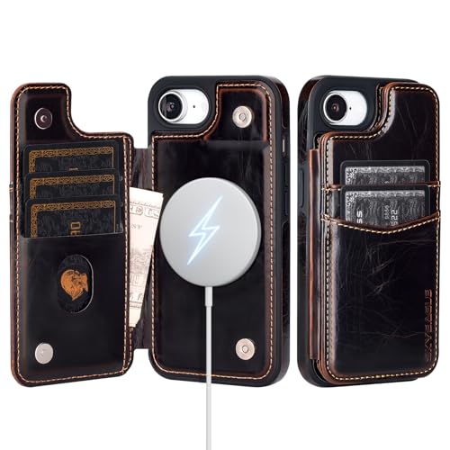 SkyEagle Compatible with MagSafe iPhone 17e / 16e Case Wallet,Coffee | Magnetic Clasp,RFID Blocking,PU Leather,Flip Folio Shockproof Phone Cover,with Credit Card Slots & Kickstand for Men & Women - color: Coffee