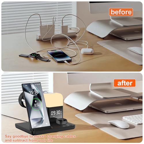 Wireless Charger for Samsung Charging Station with Digital Clock-Alarm - color: White