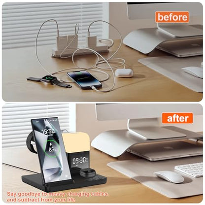 Wireless Charger for Samsung Charging Station with Digital Clock-Alarm - color: White