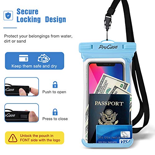 ProCase 2 Pack Waterproof Phone Pouch, Underwater Phone Case Up to 7", Dry Bag for iPhone 17 Air 16 15 14 13 Pro Plus Max, Galaxy S24 S23 S22 Ultra Pixel, Beach Essentials -Blue & Black - color: Blue/Black