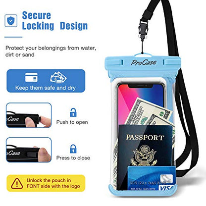 ProCase 2 Pack Waterproof Phone Pouch, Underwater Phone Case Up to 7", Dry Bag for iPhone 17 Air 16 15 14 13 Pro Plus Max, Galaxy S24 S23 S22 Ultra Pixel, Beach Essentials -Blue & Black - color: Blue/Black