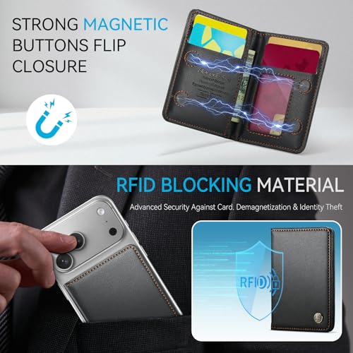 Defencase for Magsafe Wallet Magnetic Card Holder RFID Blocking, Black - color: Fashion Black