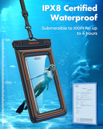 UNBREAKcable Floating Waterproof Phone Pouch 2 Pack, IPX8 Waterproof Phone Case Dry Bag Kayak/Beach/Cruise Travel Essentials, Water Proof Pouch for iPhone 17 16 15 Pro Max, Samsung S25 Ultra S24-7 - size: 7.0 inch