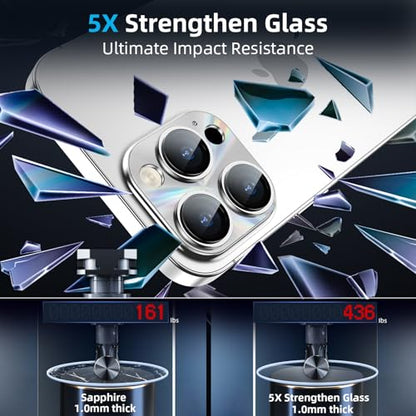 YWXTW Camera Lens Protector for iPhone 15 Pro Max/iPhone 15 Pro, [Lithography Laser Gradient] [5X Strengthen] Tempered Glass Screen Protector Metal Ring Back Camera Lens Cover (Silver Titanium) - color: Silver Titanium