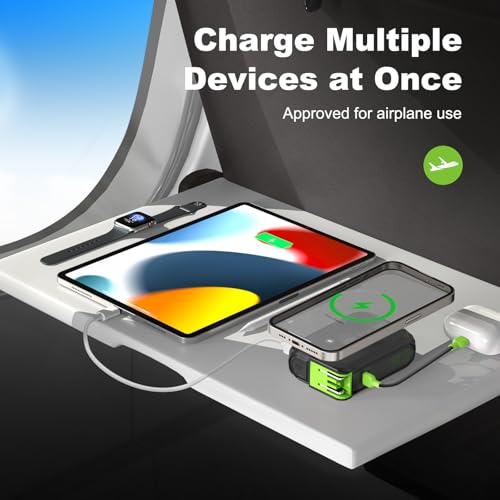 SEANCHEER P05 Portable Charger, Magnetic Power Bank, Small Wireless PowerBank, Battery Pack10000mAh Travel Essentials Fast Charging with Built in Cable, Foldable Wall Plug for iPhone,Samsung,Andriod - color: Black