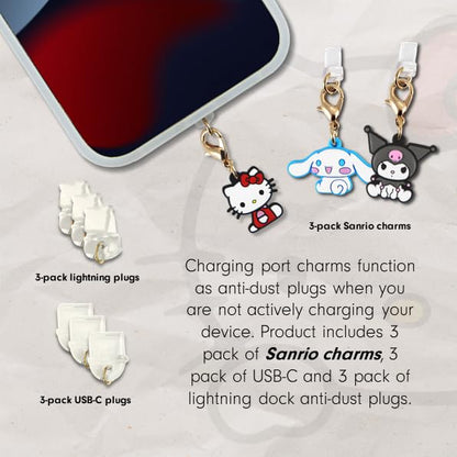 Sonix x Sanrio Dust Plugs - USB C + Lightning Compatible - Sanrio Silicone Character Charging Port Charms (3 Pack) - Hello Kitty, Cinnamoroll, Kuromi - color: Clear/Colorless